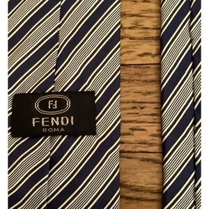 Vintage Fendi Navy Blue Striped Silk Tie